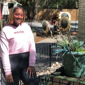 Pink cropped graphic hoodie